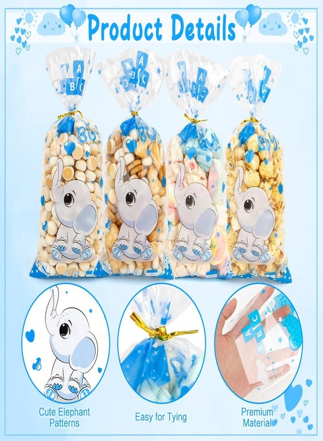 ChicQuench Baby Shower Treat Bags, Cute Elephant Cellophane Treat Bags, 100 PCS Blue Candy Bags, Plastic Gift Bags Cooikes Goodie Bags with Twist Ties for Baby Shower Gender Reveal Birthday Party Favor Supplies - Image 3